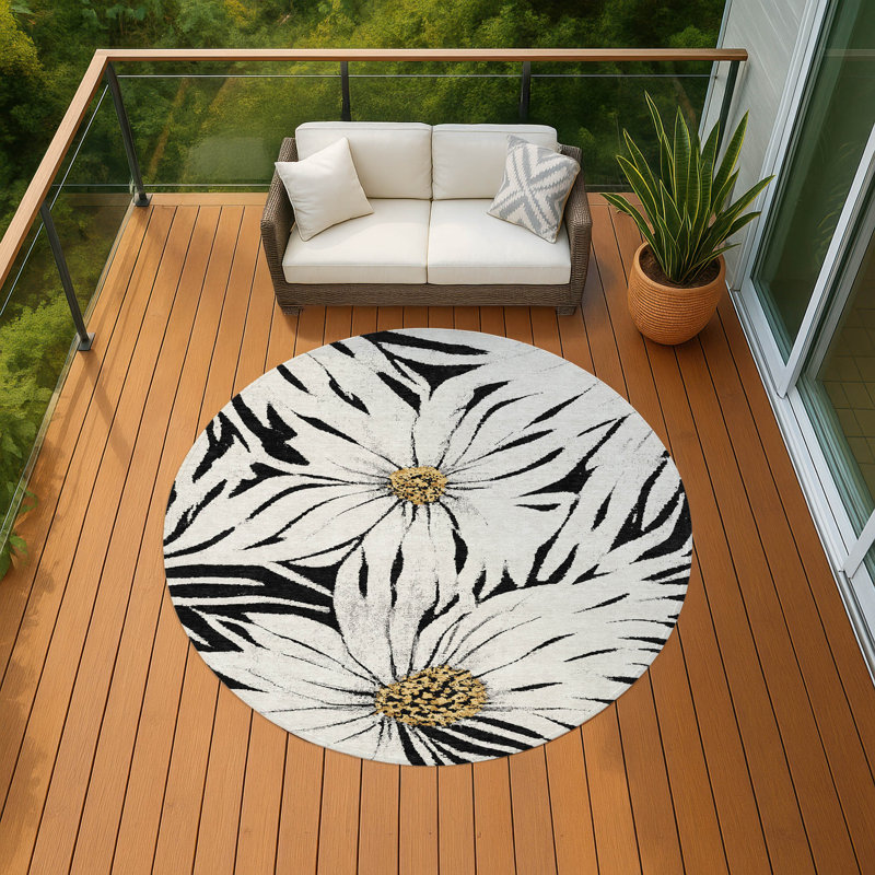 Tapis floral intérieur / extérieur lavable à la machine Oliveras ACN2263, Rond 8 pi