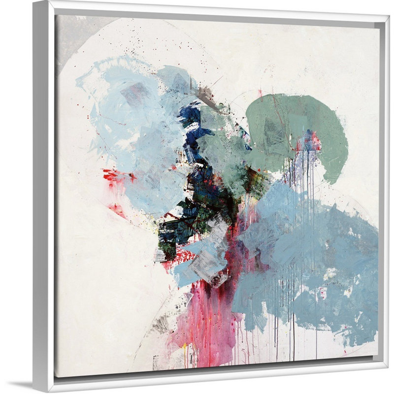 « party maïs soufflé du », peinture sur toile, H 21,7 po x l 21,7 po x P 1,75 po, Cadre flottant blanc
