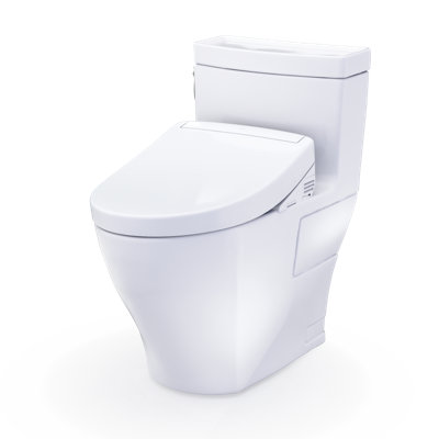 TOTO® WASHLET+® Aimes One-Piece Elongated 1.28 GPF Toilet and WASHLET S5 Bidet Seat, Cotton White - MW6263446CEFG#01
