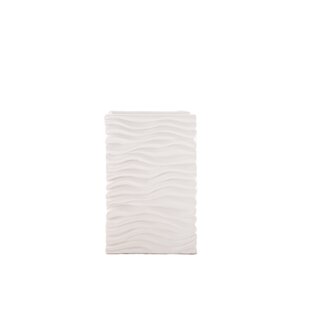 Ceramic Tall Rectangle Vase With Embossed Wavy Pattern Design Body SM Matte Finish White