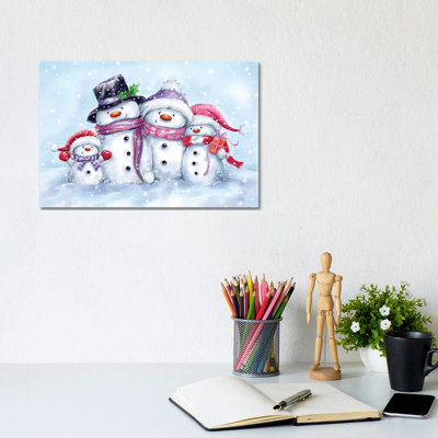 «Snowman Family II» par Makiko, reproduction d'art sur toile tendue