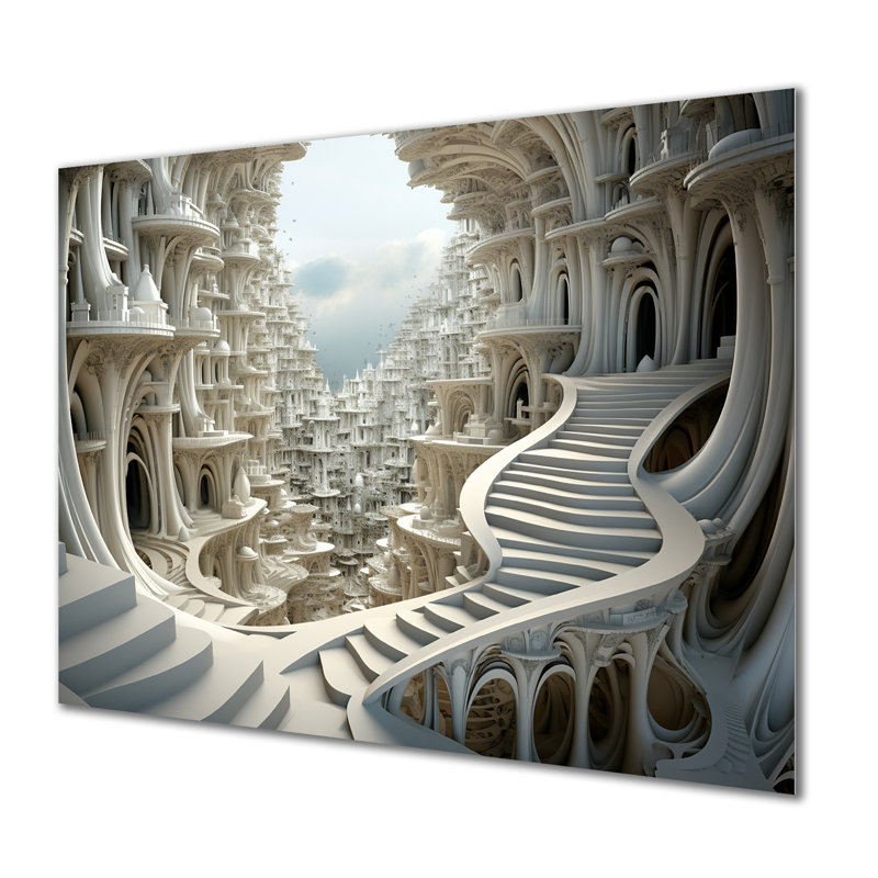 Architectural Dreamscape Surreal Fractal Fantasy VII - Surrealism Metal Wall Art, 24" H x 32" W x 1" D