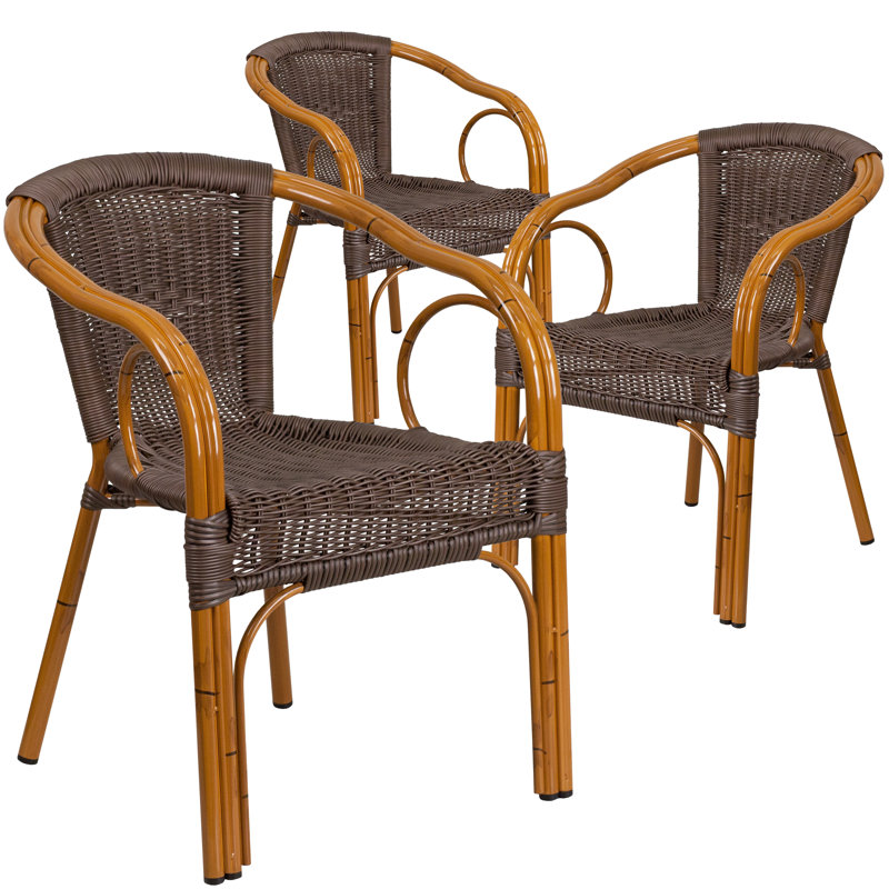 Nannie Rattan Restaurant Patio Chair with Bamboo-Aluminum Frame, Dark Brown