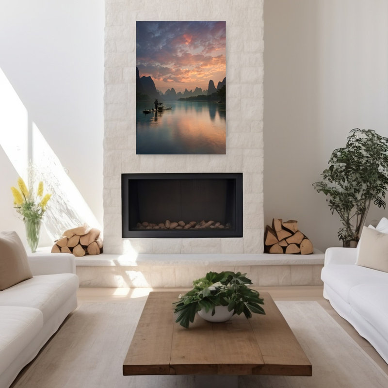 Art contemporain contemporain, paysage d'oiseaux abstrait, art de montagne, H 48 po x l 32 po