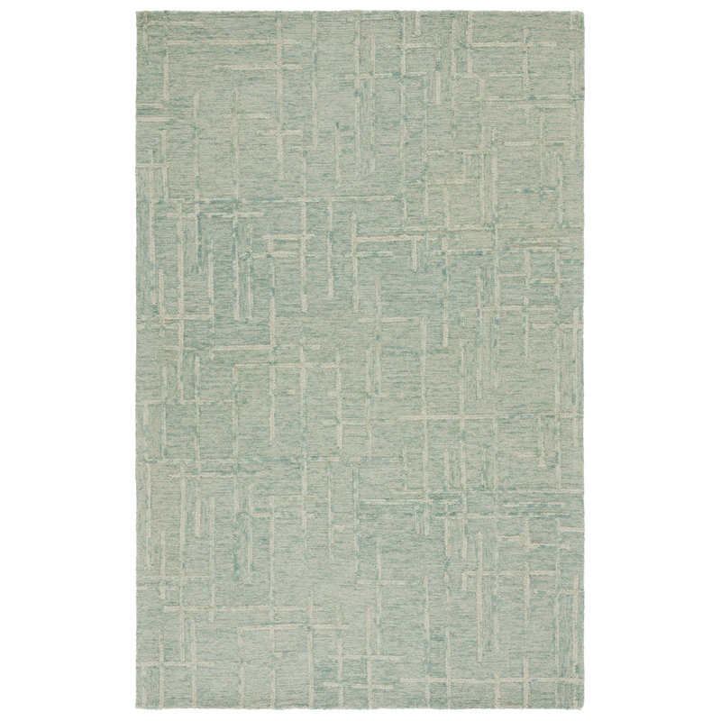 Melaniece Ebony Hand Tufted Wool Cotton Abstract Rug in Green, Rectangle 3' x 5'