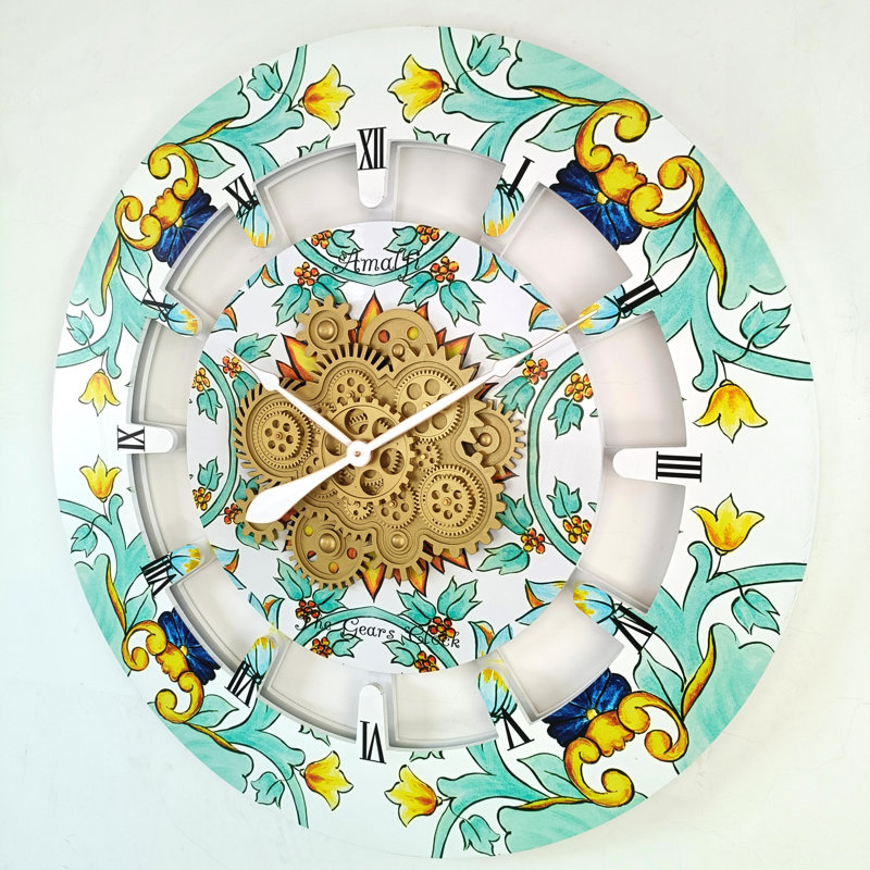 Amalfi 36" Round Wood Wall Clock with Moving Gears