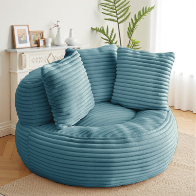 Oversized Bean Bag Sofa - Large Round Corduroy Lazy Sofa With 3 Pillows,  Accent Sofa Lounge Floor Sofa For Living Room Bedroom
