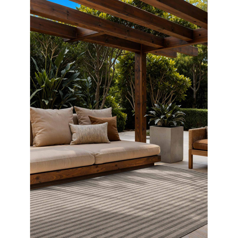 Dequavion Striped Indoor / Outdoor Area Rug, Grey, Rectangle 120 x 170 cm