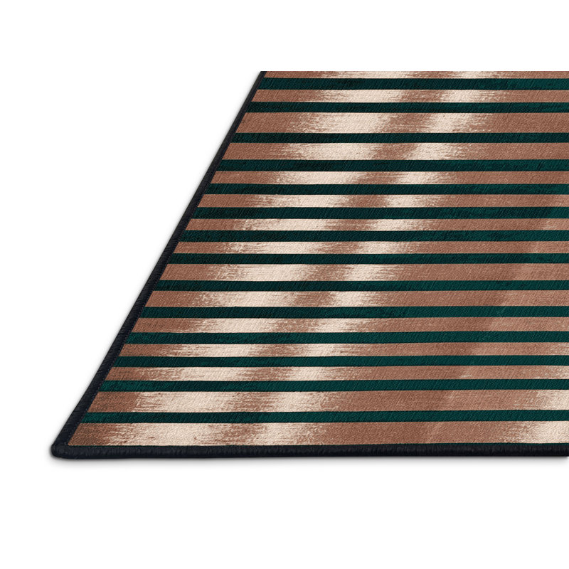 Tapis vert à rayures horizontales lavable à la machine, Rond 3 pi