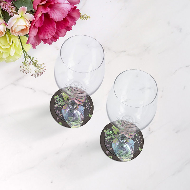 Sous-verres ronds en cuir Monkey, Chocolat et lime
