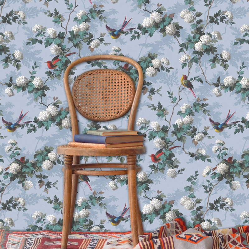 Bird Print 34.45' L x 20.47" W Smooth Wallpaper Roll, Blue