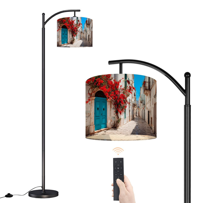 Lampe sur pied à arc avec abat-jour réglable Italie Toscane Coloré Nature Scénique Moderne Rue de ville Lampe sur pied 3 températures de couleur Dimmable Lampe sur pied avec interrupteur au pied pour la chambre à coucher
