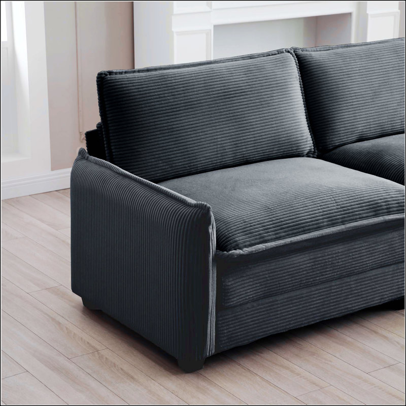 Ensemble de canapé de salon moderne deux pièces, Velours côtelé gris