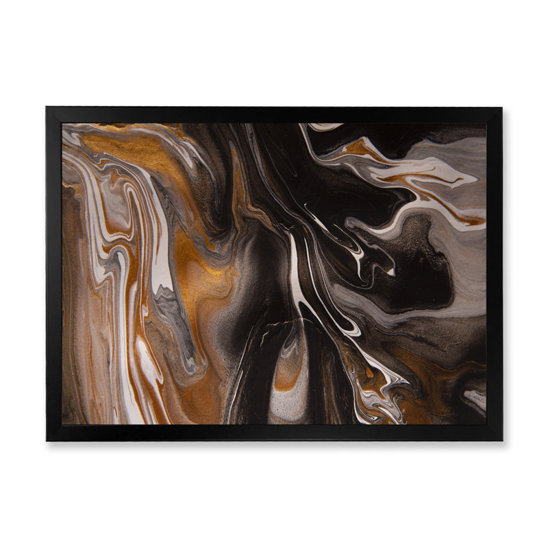 «Black and Brown Marble Universe», peinture sur toile, H 16 po x l 32 po, Cadre d'angle fermé noir