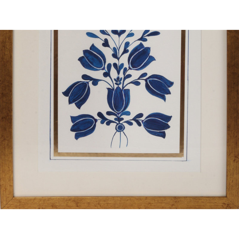 Lotus | Magnifique peinture encadrée | Papier 300 g / m² | Par Ritu, Bleu encre