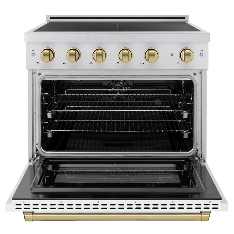 ZLINE Autograph 36 in. Satin Stainless Paramount Induction Range with White Door & Gold Accents, Champagne Bronze