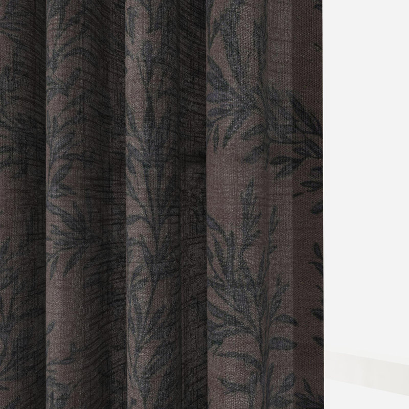 TWOPAGES Unlined Floral Curtain Printed Faux Linen Pinch Pleat Curtain, 52" W x 108" L, Wine