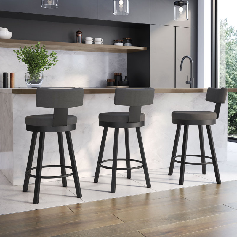 Tabouret de bar et de comptoir pivotant Morgan, Tabouret de comptoir (siège d'une hauteur de 26,6, Noir, Vinyle - Gris foncé