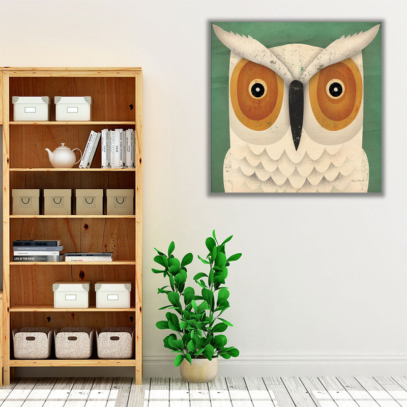 White Owl - reproduction d'art sur toile, H 20 po x l 20 po