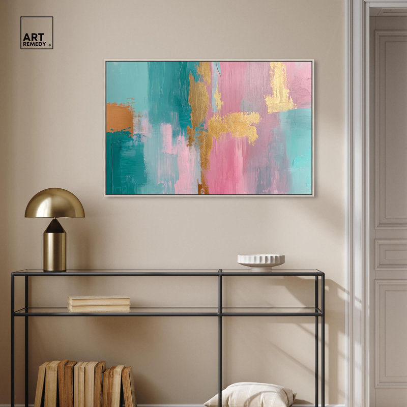 Toile «Hue Gold Melody» par Art Remedy, H 25 po x l 37 po x P 2 po, Encadrement argenté