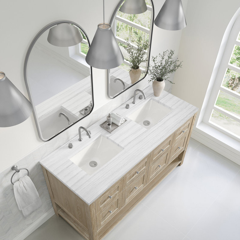 Breckenridge 60'' W Double Vanity, Whitewashed Oak, White Zeus, Widespread
