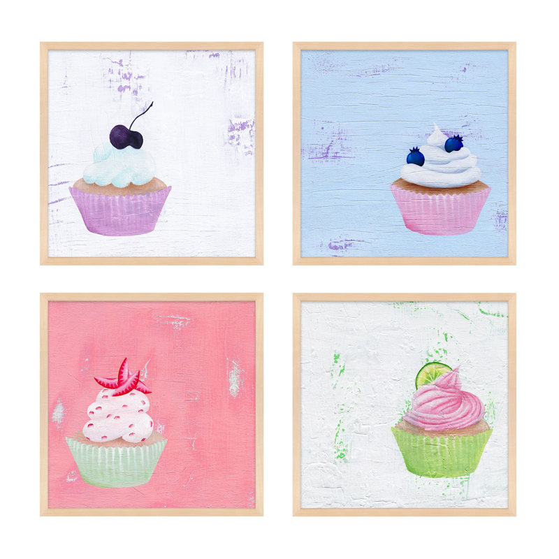 Cupcakes. Set Of 4 Print by Katy Montica, Black Framed Paper, 16" W x 16" H x 1.25" D