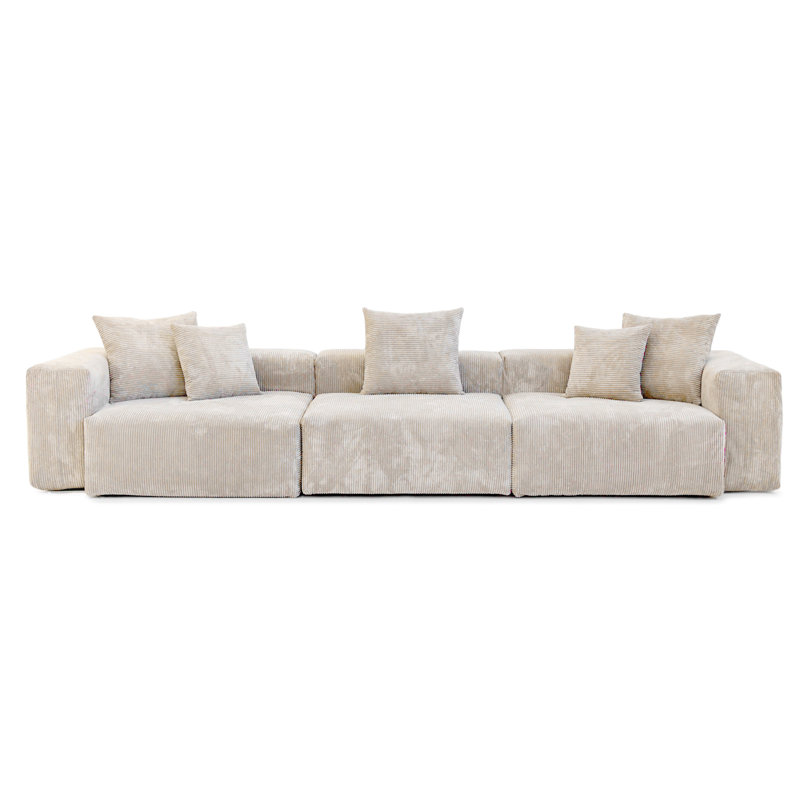 Corduroy Upholstered 3 - Seater Sofa Modular Sofa For Living Room, Beige Corduroy