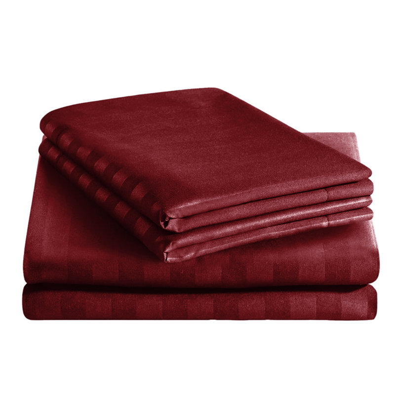 Luxurious 3-Piece Ultra Soft Stripe Duvet Cover Set with Pillowcases, Burgundy, King Duvet Cover Set + 2 Standard Pillowcases