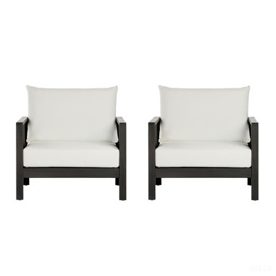 Fauteuil club d'extérieur, structure en bois d'acacia avec accents textilène, coussin hydrofuge pour patio / cour arrière / terrasse