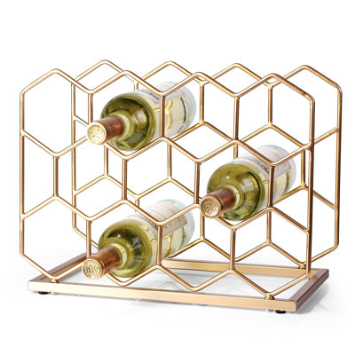 14 Bottle Countertop Wine Rack - Freestanding Modern Gold Metal Wine Rack - Tabletop Wine Holder Stand For Cabinet, Pantry, Wine Bottle Storage……