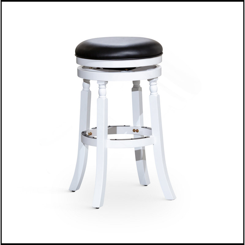 Tabouret 30 ", siège en cuir vieilli, Blanc, Noir
