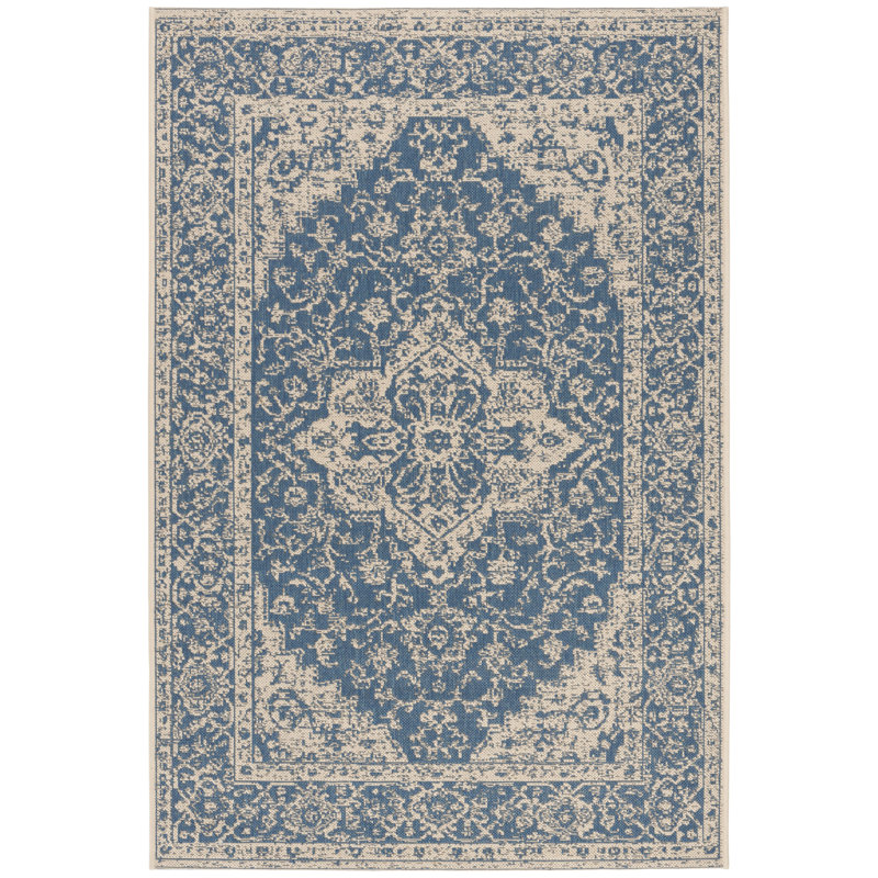 Danya Blue/Cream Indoor/Outdoor Area Rug, Rectangle 2'2" x 4'