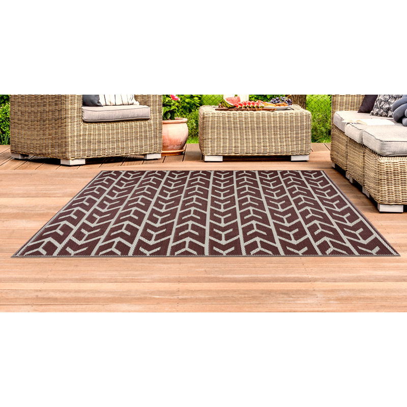 Tapis décoratif intérieur/extérieur à motif géométrique brun aamyah, Rectangle 4 pi x 6 pi