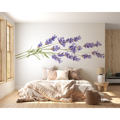 Lavender Wall Decal, Large Floral Bedroom Wall Art, Provence Inspired Removable Headboard Mural 115Mv