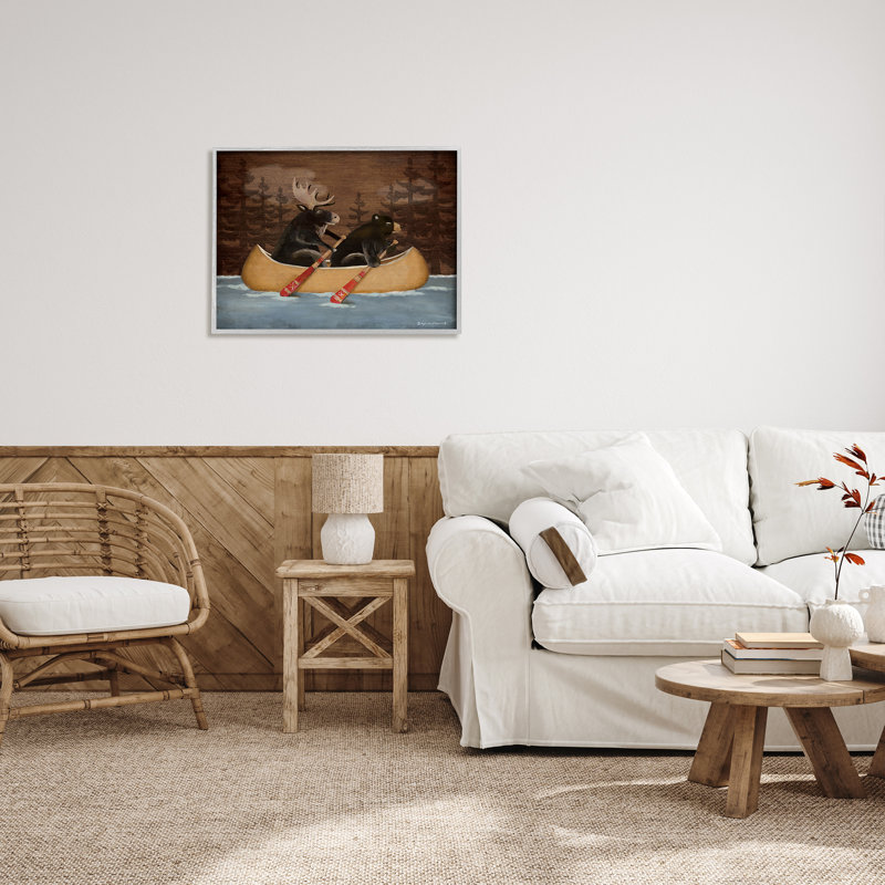 «Canoeing Animals Rustic Woodland» par Stephanie Workman Marrott - cadre flottant, impression sur bois