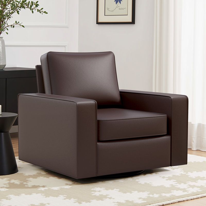 36.2" Wide Swivel Accent Armchair-Espresso PU, Espresso PU