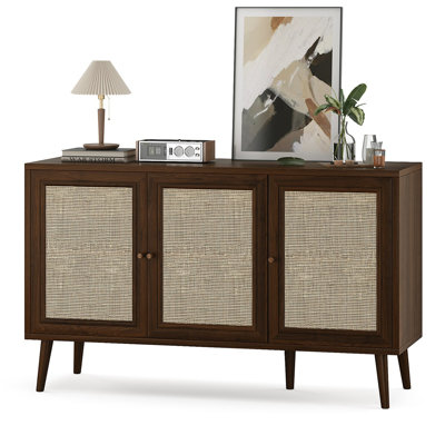 Sideboard Buffet Cabinet With 3 Rattan Doors,Modern Kitchen Storage Console Cabinet For Entryway Living Room