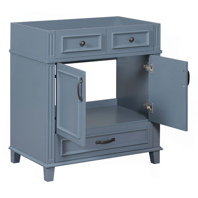 Meuble-lavabo de salle de bain sans plateau, armoire de rangement en bois massif avec portes à fermeture douce, armoire de rangement en cadre seulement, style rétro