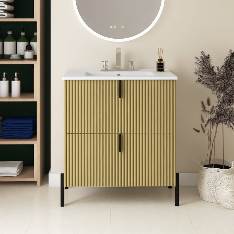 Meuble-lavabo 30 po avec lavabo en céramique, Jaune
