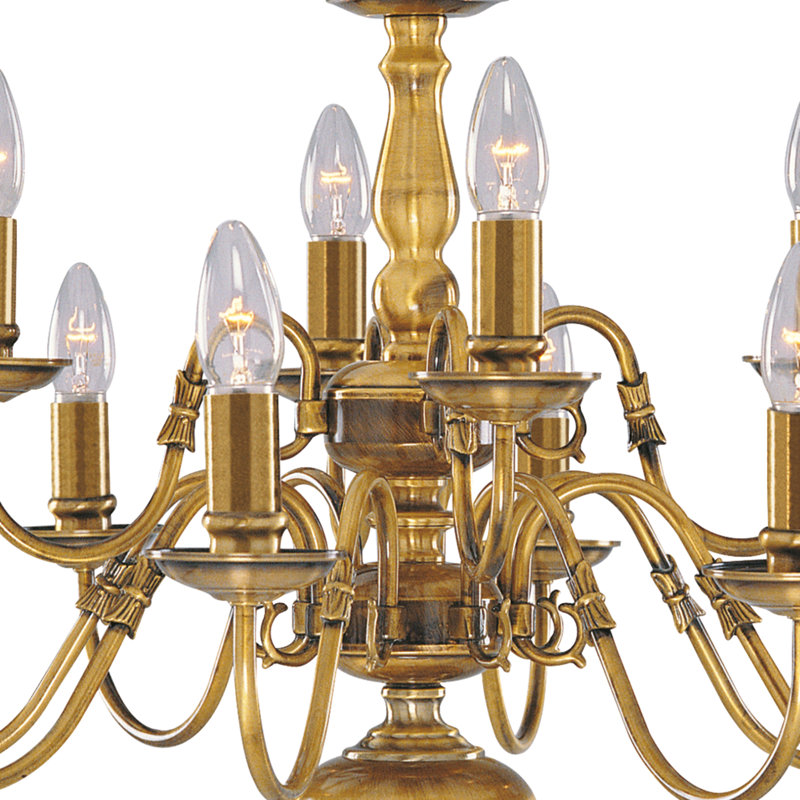 Scheele 12 - Light Candle Style Chandelier, Antique Brass