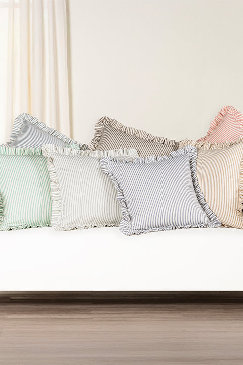 Ticking Stripe Ruffled Pillows