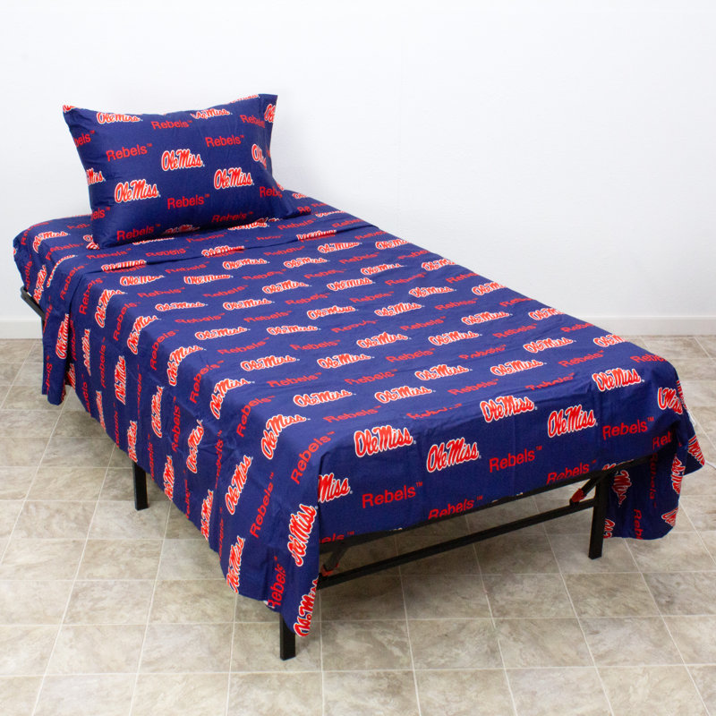 NCAA Sheet Set, King Sheet Set + Fitted Sheet + Pillowcase, Ole Miss