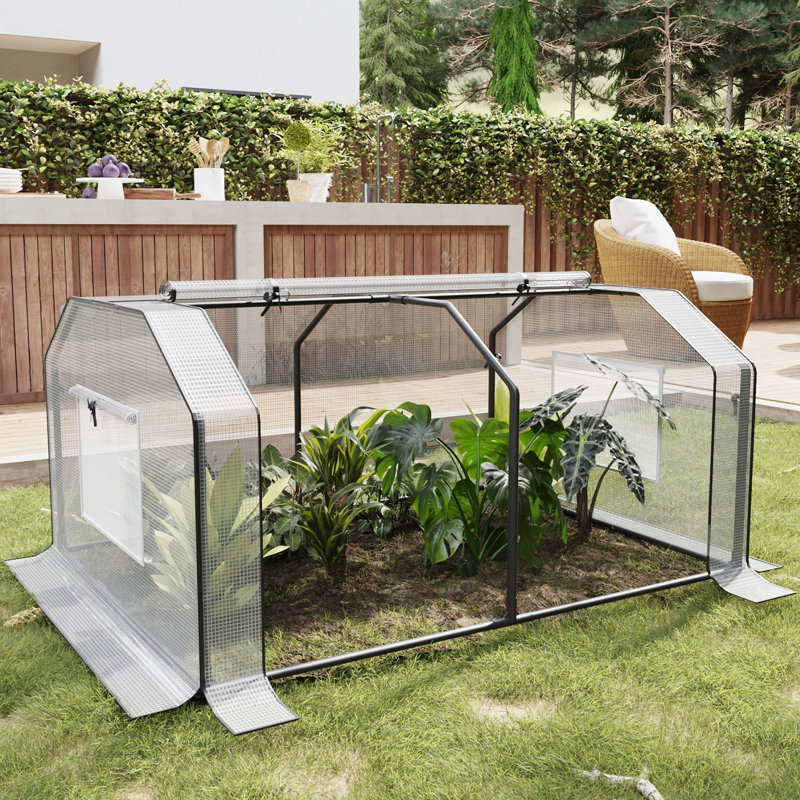 Mini Greenhouse with double Roll-Up Zippered Doors, PE Cover, 3' H x 4' W x 3' D