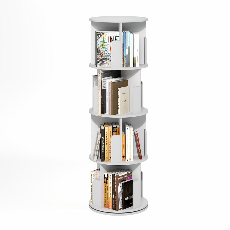 Daly 4-Tier Freestanding Rotating 360 Display Bookshelf, Bookcase, Storage Rack, White
