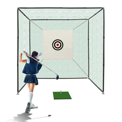 10X10X10FT Golf Practice Net Cage w/ Metal Frame Hitting Net Kit Indoor Outdoor
