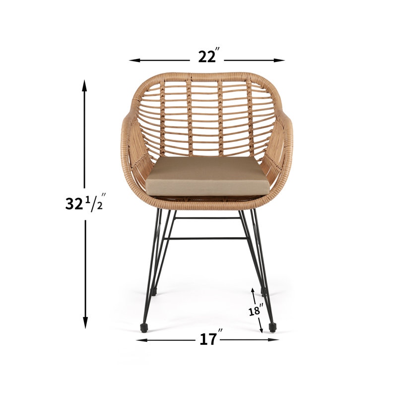 Ensemble de conversation en rotin avec coussins 3 pièces Marilla, Beige