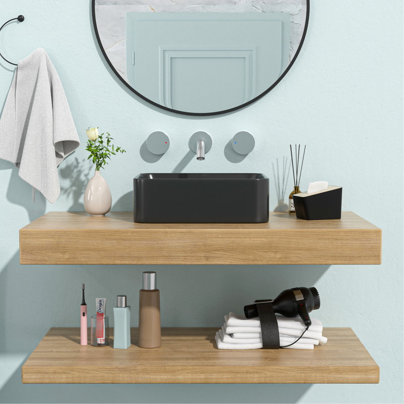 Lavabo de salle de bain en céramique noir mat 16 po x 12 po. Classique et tendance. Céramique, faible absorption d'eau. Teinture, surface polie. Installation au-dessus du comptoir. Évier de bain 1 3/4 po. Lavabo de salle de bain 16 x 12 po