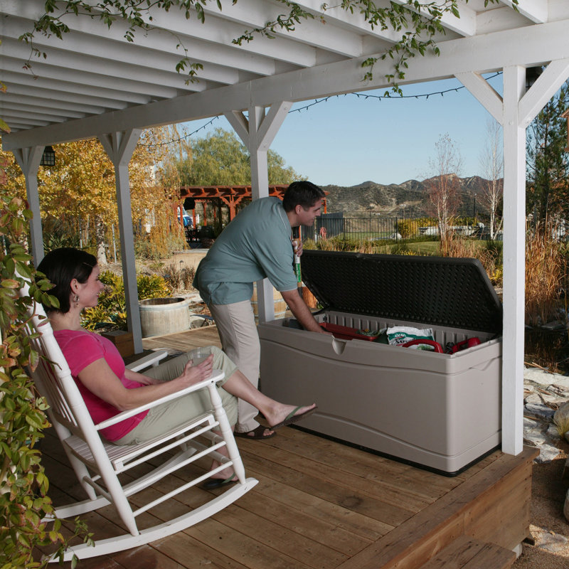 Desert Sand and Brown 130 Gallon Lockable Plastic Deck Box