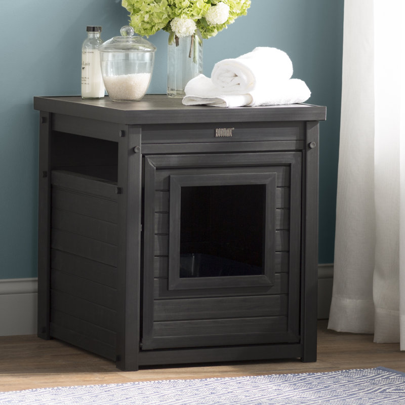 Littell ECOFLEX Cat Litter Box Enclosure End Table in Black, Black