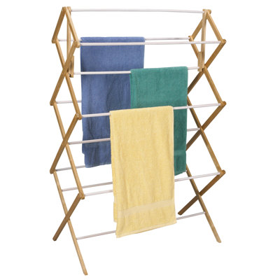 LargeFoldingClothesDryingRackBambooDryingRackSturdyFrameVinyl-CoatedDowels29FeetofDryingSpaceFoldsforStorage